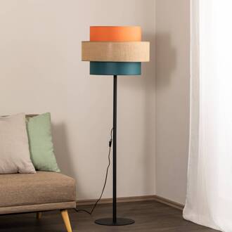 Trio vloerlamp, jute kap, oranje/natuurbruin/petrol oranje, lichtbruin Natur, petrol