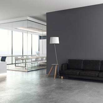 Trio vloerlamp met legbord en USB grijs, beuken natuur, wit