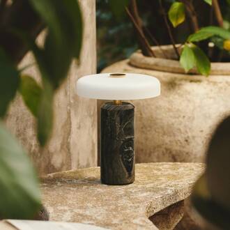 Trip LED oplaadbare tafellamp, grijs / wit, marmer, glas, IP44 antracietgrijs, opaalwit