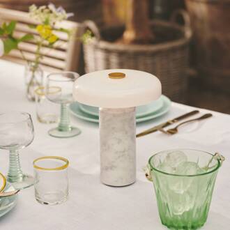 Trip LED oplaadbare tafellamp, wit / wit, marmer, glas, IP44 carrara, wit opaal