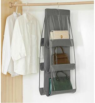 Triple Layer Opslag Opknoping Tas 6 Pocket Zakken Opslag Rugzak Handtas Opbergzakken Deur Muur Diversen Pouch Home Organisatie grijs