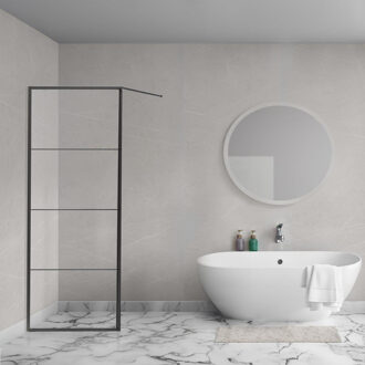 Triple Zijwand - 90x200 cm - incl. wandbeugel - helder glas - mat zwart R-BE-2120-90-FFF Zwart mat