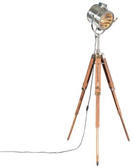 Tripod vloerlamp staal met hout studiospot - Radiant Bruin