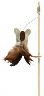 Trixie Speelhengel hout met juten vlinder en veren voor de kat Per stuk