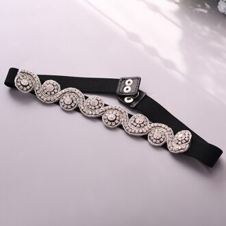 Trixy S10 Vrouwen Riem Elastische Riem Mode Bruiloft Cumberbanden Elegante Strass Riem Kristal Brede Zwarte Tailleband Voor Jurk