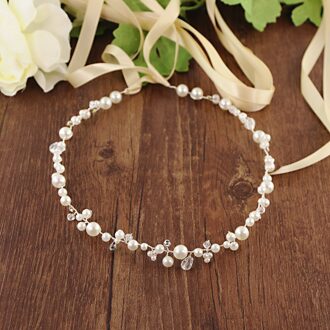 Trixy SH03-S Parels Bruids Riem Trouwjurk Accessoire Parels Huwelijk Bruids Sjerp Trouwjurk Decoratie Zilveren Bruids Riem champagne lint