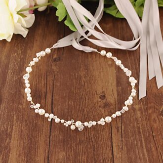 Trixy SH03-S Parels Bruids Riem Trouwjurk Accessoire Parels Huwelijk Bruids Sjerp Trouwjurk Decoratie Zilveren Bruids Riem grijs lint