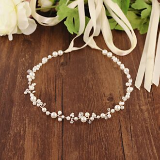 Trixy SH03-S Parels Bruids Riem Trouwjurk Accessoire Parels Huwelijk Bruids Sjerp Trouwjurk Decoratie Zilveren Bruids Riem ivoor lint