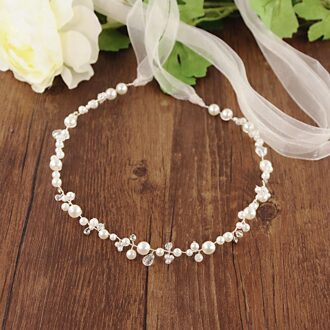 Trixy SH03-S Parels Bruids Riem Trouwjurk Accessoire Parels Huwelijk Bruids Sjerp Trouwjurk Decoratie Zilveren Bruids Riem ivoor orgaza