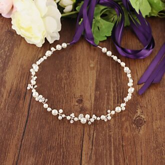 Trixy SH03-S Parels Bruids Riem Trouwjurk Accessoire Parels Huwelijk Bruids Sjerp Trouwjurk Decoratie Zilveren Bruids Riem paars lint