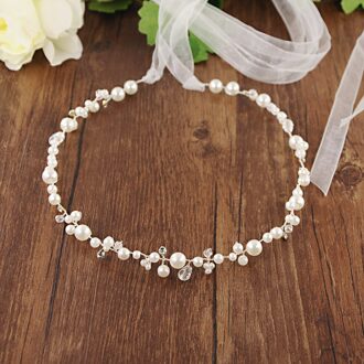 Trixy SH03-S Parels Bruids Riem Trouwjurk Accessoire Parels Huwelijk Bruids Sjerp Trouwjurk Decoratie Zilveren Bruids Riem uit-wit orgaza
