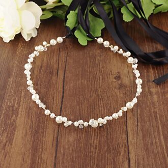 Trixy SH03-S Parels Bruids Riem Trouwjurk Accessoire Parels Huwelijk Bruids Sjerp Trouwjurk Decoratie Zilveren Bruids Riem zwart lint