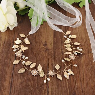 Trixy SH110 Prachtige Gouden Bladeren Bruiloft Riem Legering Bloem Bruids Riem Kralen Riemen Voor Bruidsjurken Jewel Riem Riem wit organza