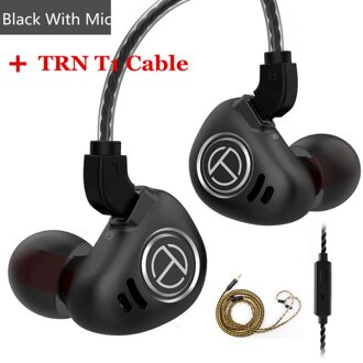 Trn V90 4BA + 1DD Hybrid Metal In Ear Oortelefoon Hifi Iem Dj Monitor Running Sport Oortelefoon Oordopje Headset Headplug BA5 V80 Zsx C12 zwart met mic T1