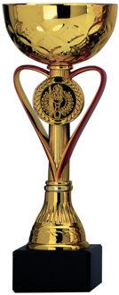 Trofee/prijs beker - goud - rood - hart - luxe beker - kunststof - 20 x 8 cm - sportprijs - Fopartikelen Goudkleurig