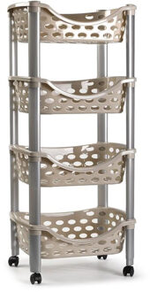Trolley - keukentrolley op wieltjes - 4-laags - beige - kunststof - 40 x 88 cm