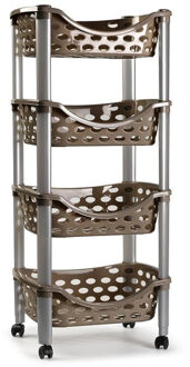Trolley - keukentrolley op wieltjes - 4-laags - bruin - kunststof - 40 x 88 cm