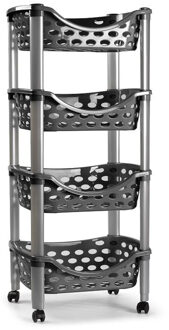 Trolley - keukentrolley op wieltjes - 4-laags - donkergrijs - kunststof - 40 x 88 cm