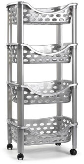 Trolley - keukentrolley op wieltjes - 4-laags - zilver - kunststof - 40 x 88 cm
