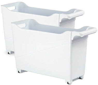 Trolley - Set van 4x stuks - wit - L45 x B17 x H29cm - opberger op wieltjes