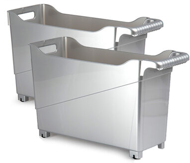 Trolley - Set van 6x stuks - zilverkleurig - L45 x B17 x H29cm - opberger op wieltjes