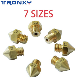Tronxy 3D Printer Parts 7PCS MK8 M6 Nozzle 0.2/0.3/0.4/0.5/0.6/0.8/1.0mm J-head Extrusion Nozzle 1.75mm Filament Copper Nozzles