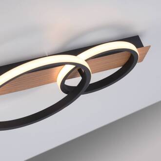 Troop LED plafondlamp, houtdecor, 3-lamps zwart, lichtbruin