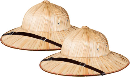 Tropenhelm - 2x - safari helmhoed - bamboe - volwassenen - verkleed hoeden