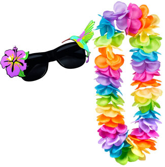 Tropical Hawaii party verkleed accessoires set - zomer thema zonnebril - bloemenkrans multi kleur
