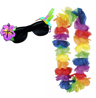 Tropical Hawaii party verkleed accessoires set - zomer thema zonnebril - bloemenkrans multi kleur
