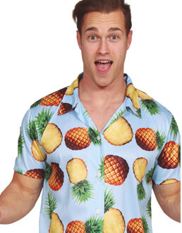 Tropical party Hawaii blouse heren - ananas - blauw - carnaval/themafeest M