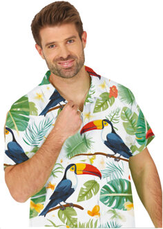 Tropical party Hawaii blouse heren - toekan - groen - carnaval/themafeest M