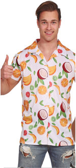 Tropical party Hawaii blouse heren - tropisch fruit - wit - carnaval/themafeest