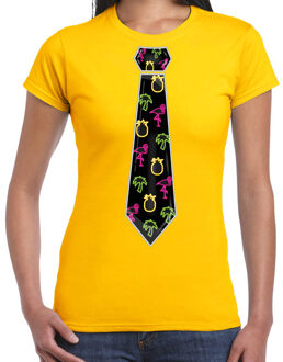 Tropical party shirt dames - stropdas - geel - neon - carnaval - themafeest XL