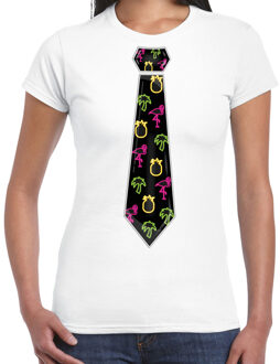 Tropical party shirt dames - stropdas - wit - neon - carnaval - themafeest 2XL