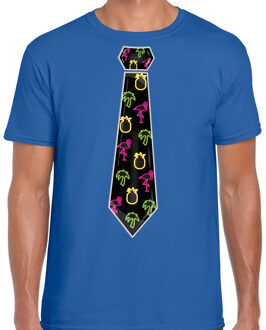 Tropical party shirt heren - stropdas - blauw - neon - carnaval - themafeest 2XL