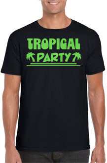 Tropical party T-shirt heren - met glitters - zwart/groen - carnaval/themafeest S