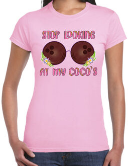 Tropical party T-shirt voor dames - kokosnoten bh - roze - carnaval/themafeest S