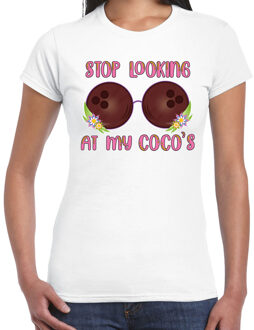Tropical party T-shirt voor dames - kokosnoten bh - wit - carnaval/themafeest XL