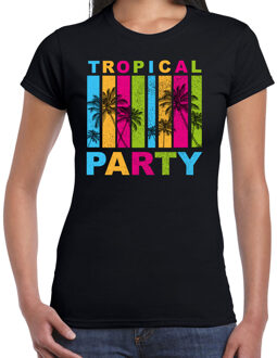 Tropical party T-shirt voor dames - palmbomen - zwart - carnaval/themafeest L
