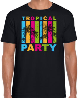Tropical party T-shirt voor heren - palmbomen - zwart - carnaval/themafeest S