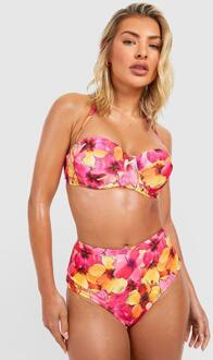 Tropisch High Waist Bikini Broekje, Pink - 36