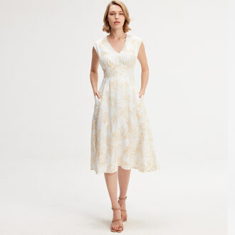 Tropische afdruk mouwloze midi -jurk Beige - XS