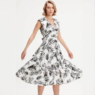 Tropische afdruk mouwloze midi -jurk Zwart - S