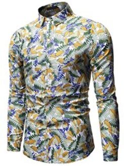 Tropische Bloemenprint mannen Hawaiian Shirt Herfst Lange Mouwen Button Down Shirts voor Mannen Casual Slim Fit chemise Homme groen / aziatisch M