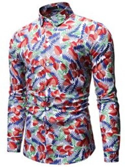 Tropische Bloemenprint mannen Hawaiian Shirt Herfst Lange Mouwen Button Down Shirts voor Mannen Casual Slim Fit chemise Homme rood / aziatisch L