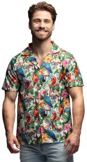 Tropische Blouse Papegaai Bloemen Korte Mouw Multikleur - Print