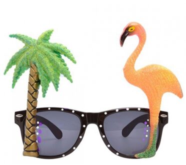 Tropische carnaval verkleed party bril met flamingo en palmboom - Verkleedbrillen Multikleur