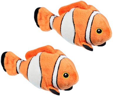 Tropische Clownsvis - 2x - oranje/wit - 13 cm - pluche dieren knuffels - vissen