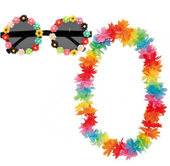 Tropische Hawaii party verkleed accessoires set - bloemen zonnebril - en bloemenkrans multi-colour